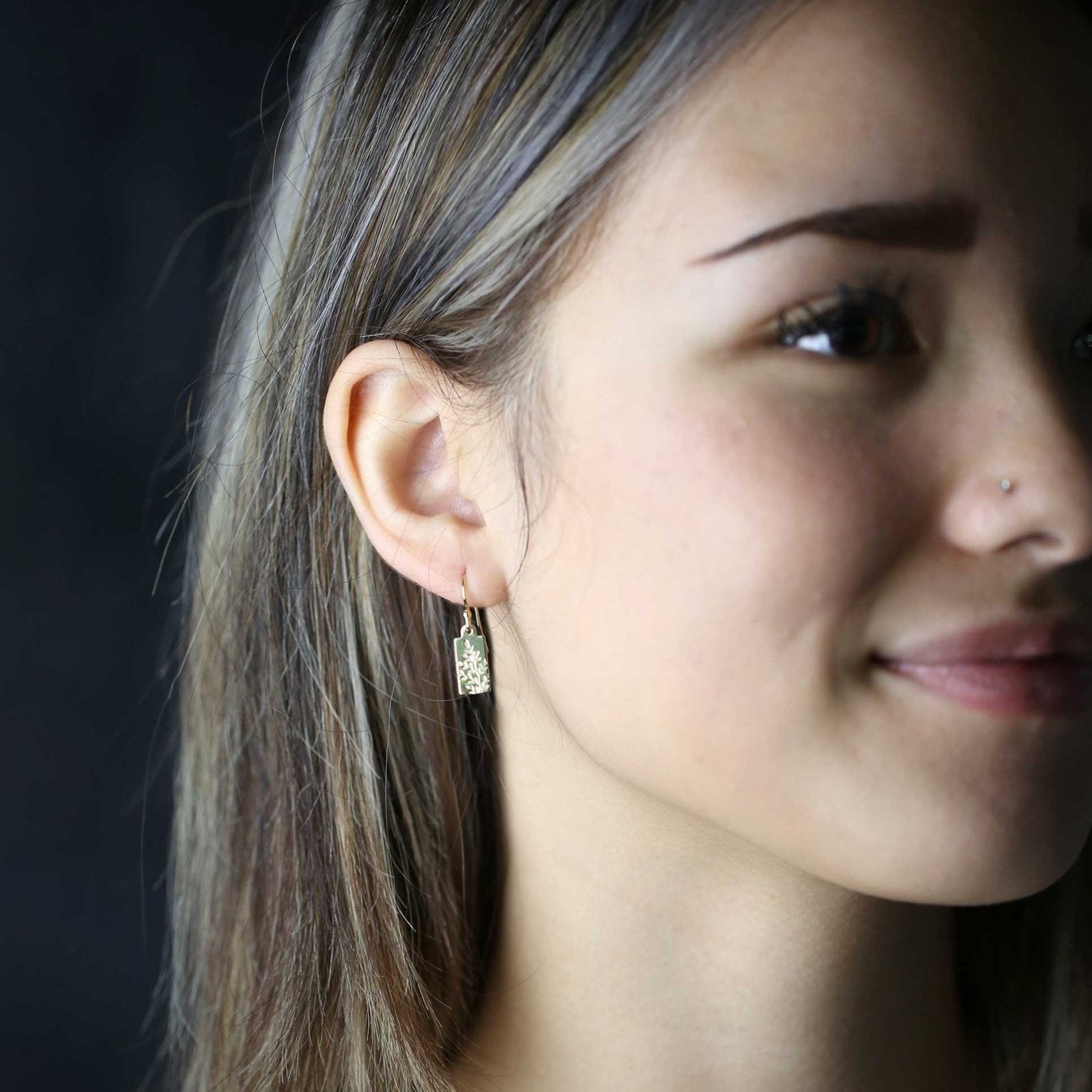 Wildflower Gold Mini Tag Earrings jewelry handmade by Burnish