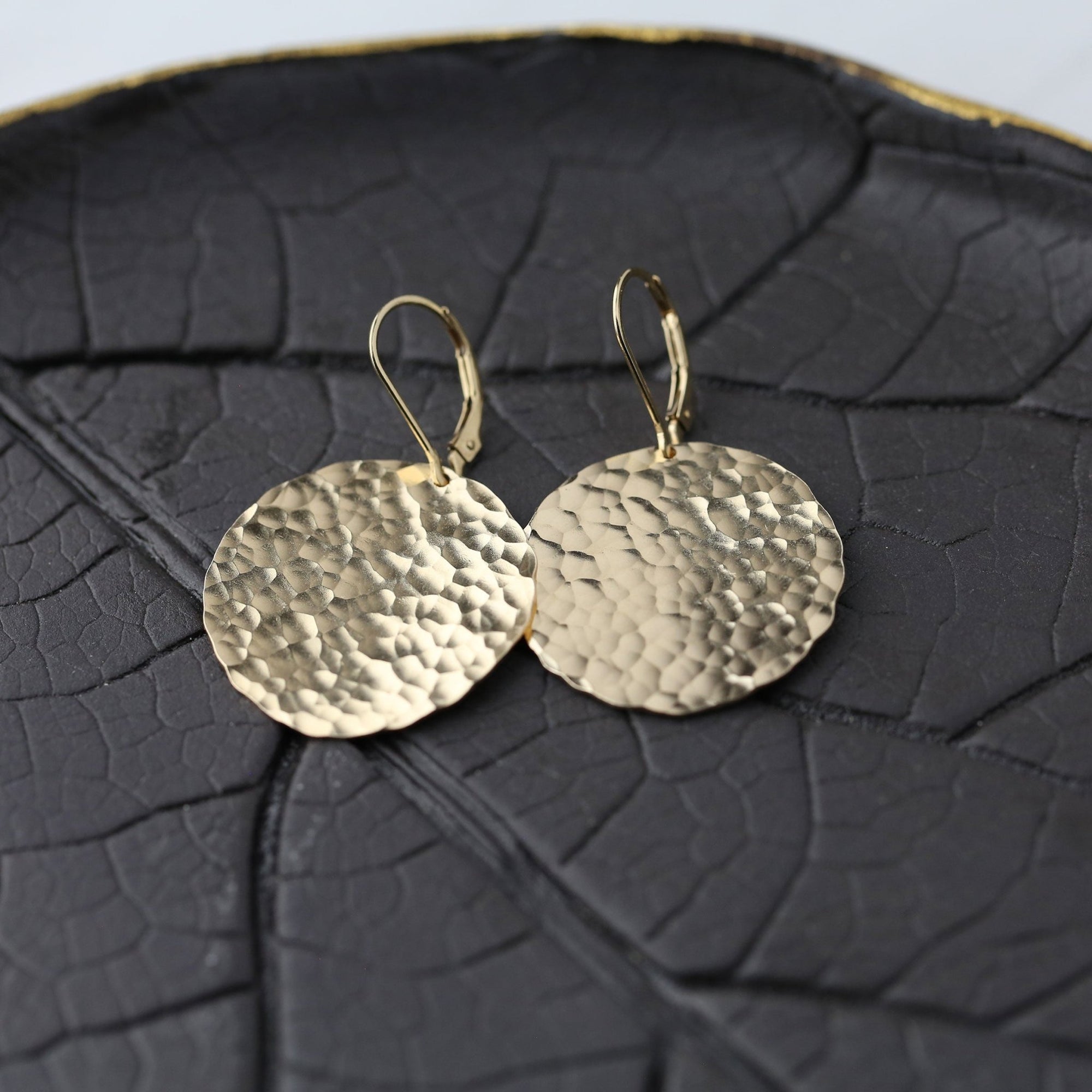 X-Large Hammered Gold Disc Lever-back Earrings